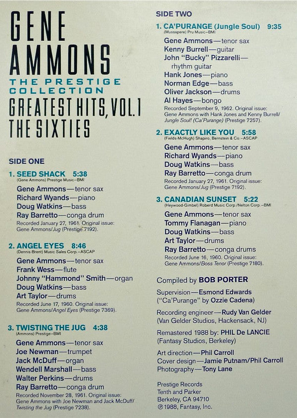 Gene Ammons ~ Greatest Hits, Vol. 1 - The Sixties (Vinyl) - Djungel & Jazz