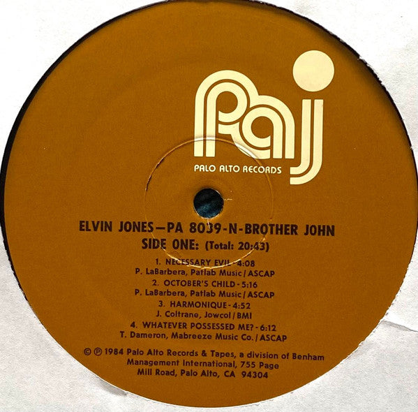 Elvin Jones ~ Brother John (Vinyl) - Djungel & Jazz