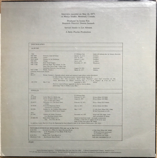 Emerson, Lake & Palmer ~ On Tour With Emerson, Lake & Palmer (Vinyl) - Djungel & Jazz