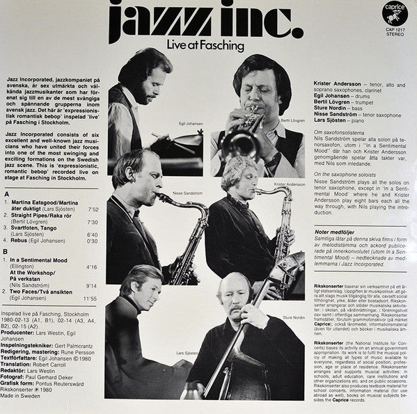 Jazz Inc. ~ Live At Fasching (Vinyl) - Djungel & Jazz