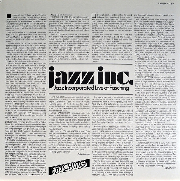 Jazz Inc.* : Live At Fasching (LP, Album)