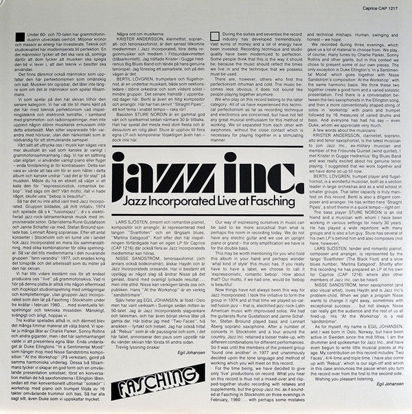 Jazz Incorporated ~ Live At Fasching (Vinyl) - Djungel & Jazz