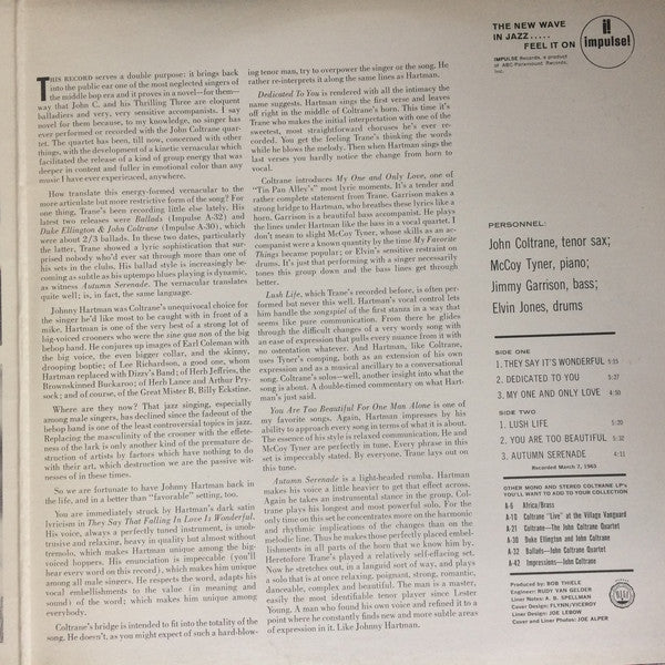 John Coltrane And Johnny Hartman ~ John Coltrane And Johnny Hartman (Vinyl) - Djungel & Jazz