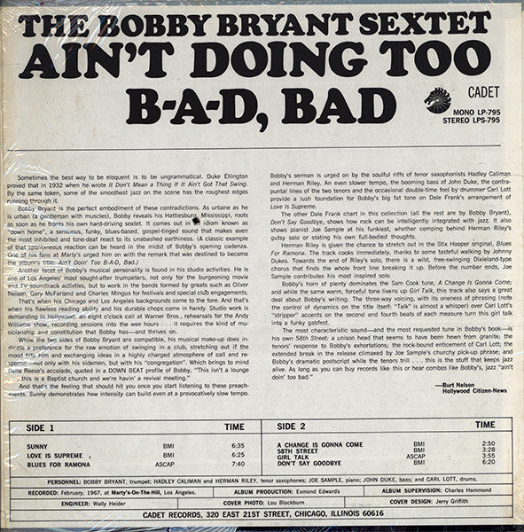 Bobby Bryant Sextet ~ Ain't Doing Too B-a-d, Bad (Vinyl) - Djungel & Jazz