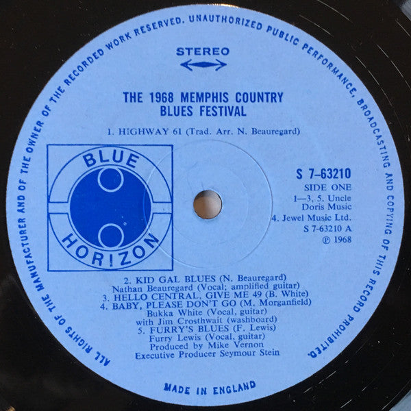 Bukka White · Nathan Beauregard · Joe Callicott · Furry Lewis · Rev. Robert Wilkins ~ The  1968 Memphis Country Blues Festival (Vinyl) - Djungel & Jazz