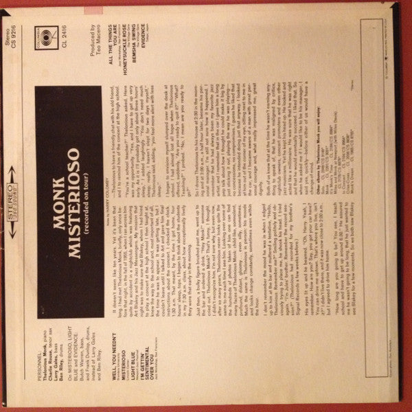 Thelonious Monk ~ Misterioso (Recorded On Tour) (Vinyl) - Djungel & Jazz