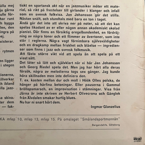Jan Johansson ~ Jazz På Svenska (Vinyl) - Djungel & Jazz