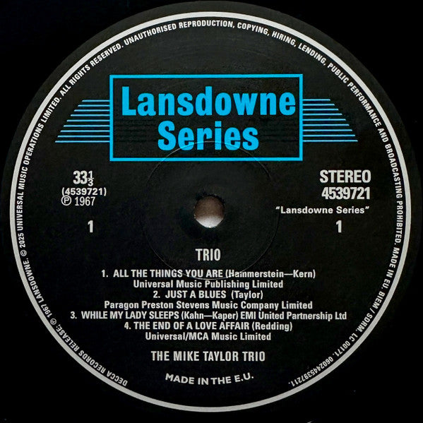 Mike Taylor Trio ~ Trio (Vinyl) - Djungel & Jazz