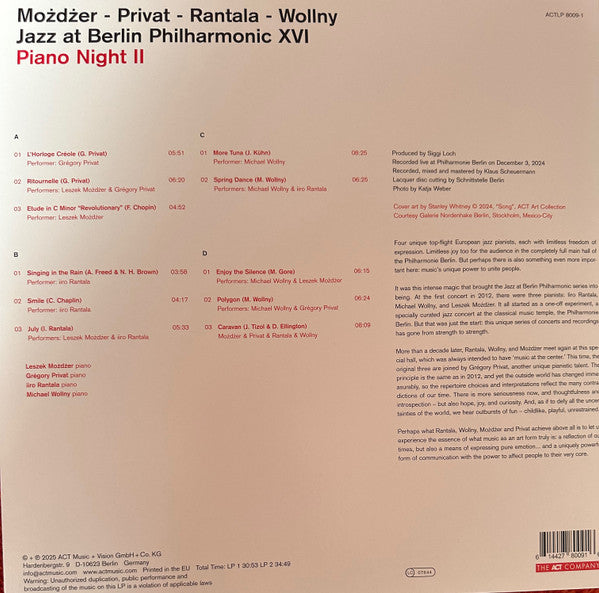 Leszek Możdżer - Gregory Privat - Iiro Rantala - Michael Wollny ~ Jazz At Berlin Philharmonic XVI - Piano Night II (Vinyl) - Djungel & Jazz