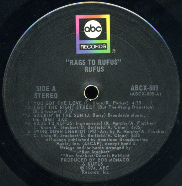Rufus Featuring Chaka Khan : Rags To Rufus (LP, Album, Bla)
