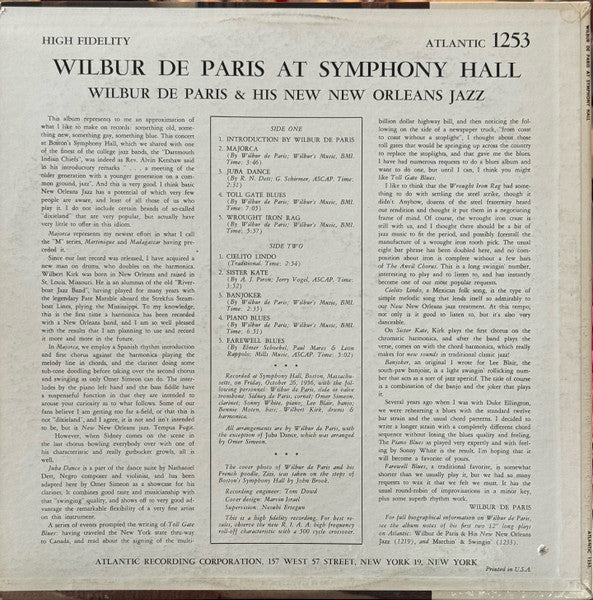 Wilbur De Paris And His New New Orleans Jazz ~ Wilbur De Paris At Symphony Hall (Vinyl) - Djungel & Jazz