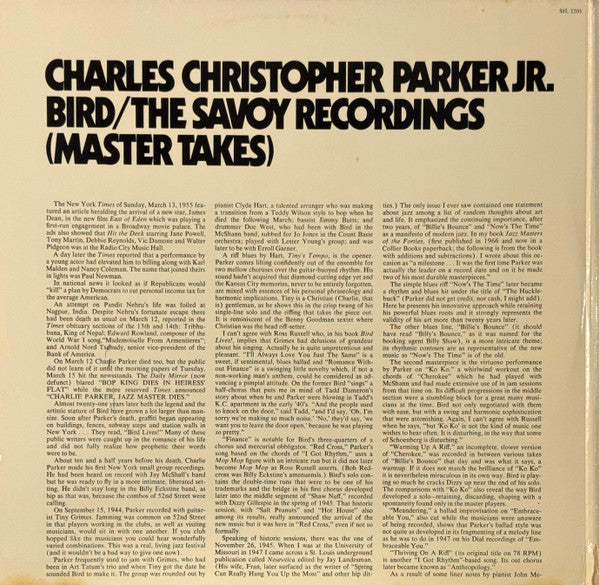 Charlie Parker : Bird / The Savoy Recordings (Master Takes) (2xLP, Comp, Pit)