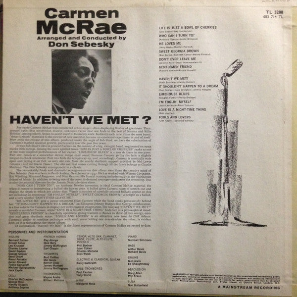 Carmen McRae ~ Haven't We Met? (Vinyl) - Djungel & Jazz