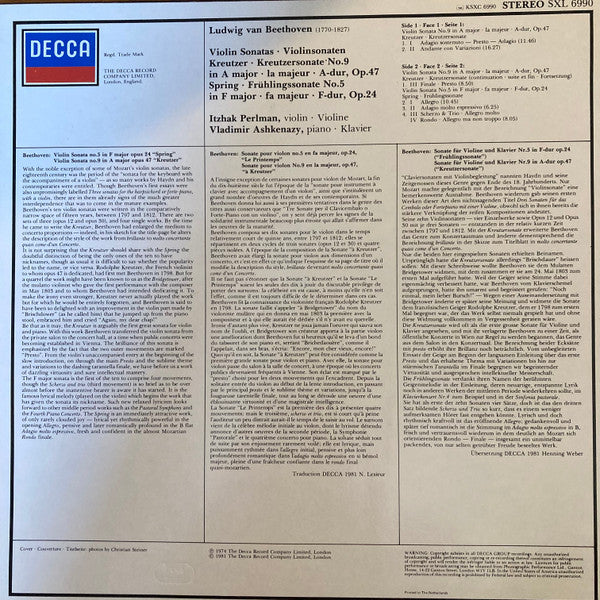 Ludwig van Beethoven - Itzhak Perlman, Vladimir Ashkenazy ~ Violin Sonatas Kreutzer • Spring = Kreutzersonate • Frühlingssonate (Vinyl) - Djungel & Jazz