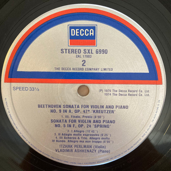 Ludwig van Beethoven - Itzhak Perlman, Vladimir Ashkenazy ~ Violin Sonatas Kreutzer • Spring = Kreutzersonate • Frühlingssonate (Vinyl) - Djungel & Jazz