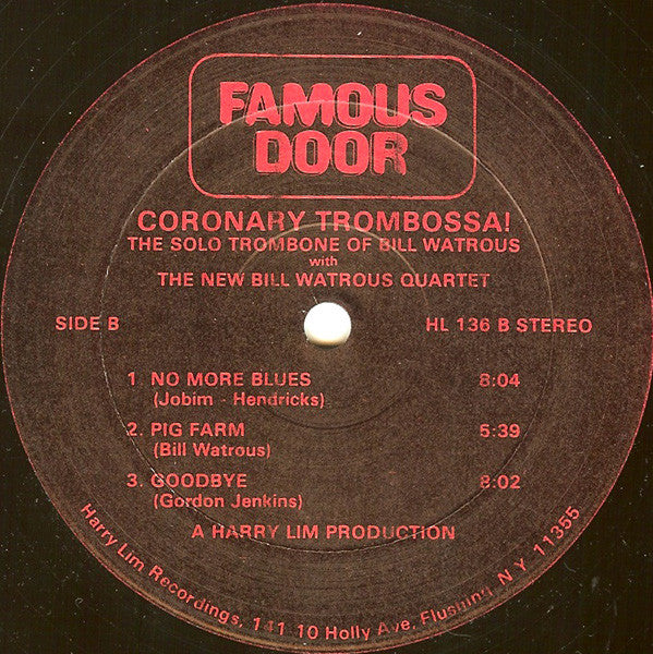 Bill Watrous With The New Bill Watrous Quartet ~ Coronary Trombossa! (Vinyl) - Djungel & Jazz