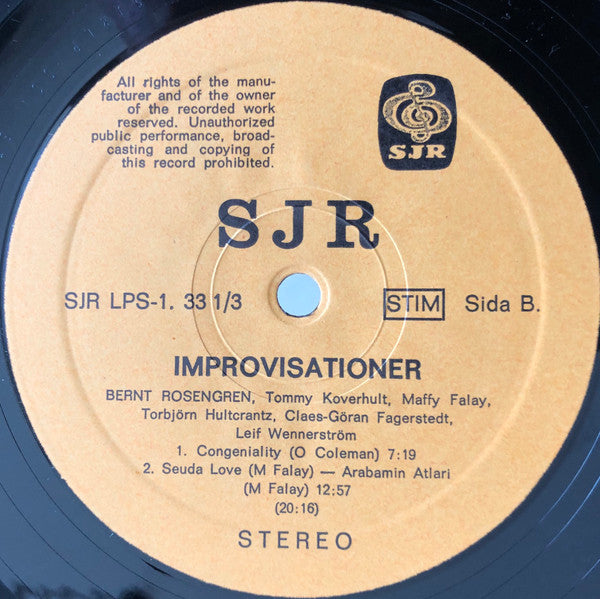 Bernt Rosengren Med Flera ~ Improvisationer (Vinyl) - Djungel & Jazz