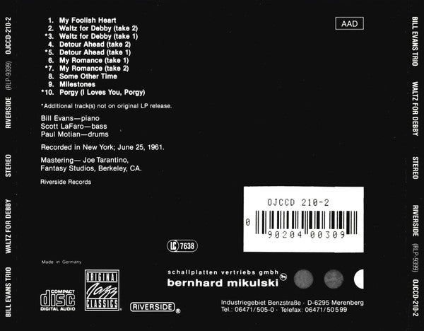 Bill Evans Trio ~ Waltz For Debby (Vinyl) - Djungel & Jazz