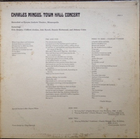 Charles Mingus Featuring Eric Dolphy : Town Hall Concert (LP, Album, RE)