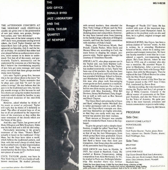 The Gigi Gryce - Donald Byrd Jazz Laboratory & The Cecil Taylor Quartet ~ At Newport (Vinyl) - Djungel & Jazz