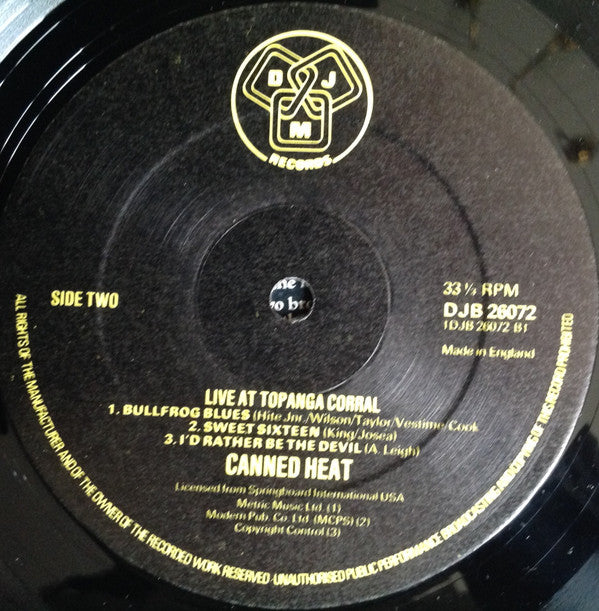 Canned Heat : Live At Topanga Corral (LP, Album)