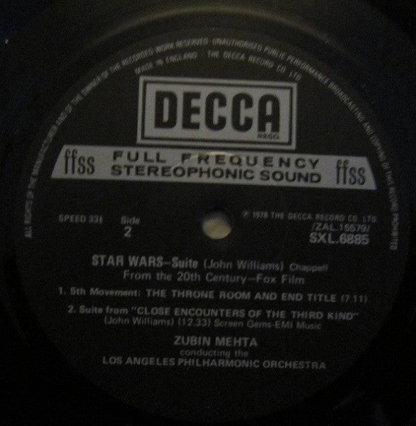 Zubin Mehta Conducts Los Angeles Philharmonic Orchestra : Suites From Star Wars And Close Encounters Of The Third Kind (LP)