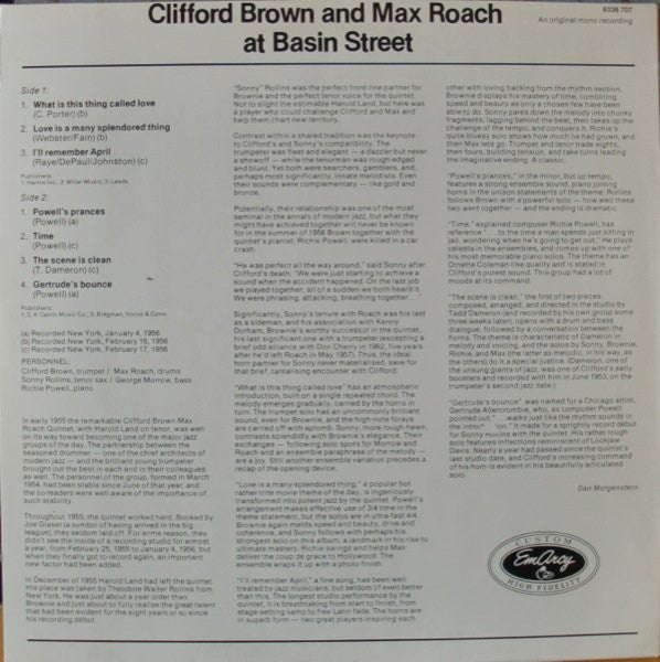 Clifford Brown And Max Roach ~ At Basin Street (Vinyl) - Djungel & Jazz