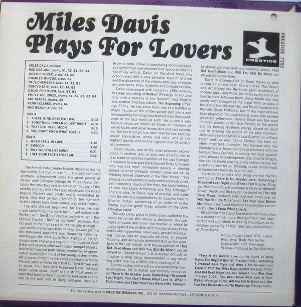 Miles Davis : Plays For Lovers (LP, Comp, Mono)