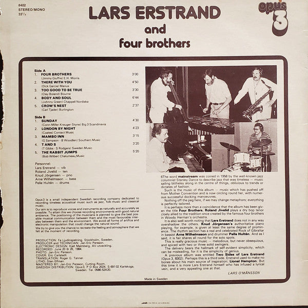 Lars Erstrand ~ Lars Erstrand And Four Brothers (Vinyl) - Djungel & Jazz