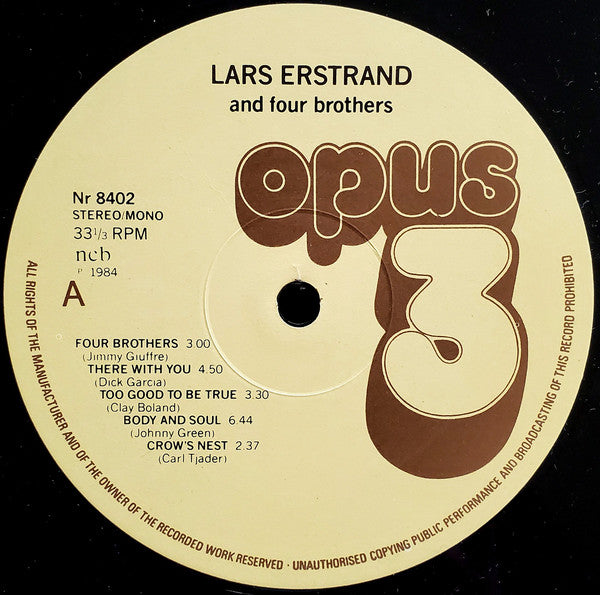 Lars Erstrand ~ Lars Erstrand And Four Brothers (Vinyl) - Djungel & Jazz