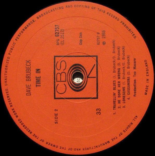 Dave Brubeck : Time In (LP, Album, Mono)