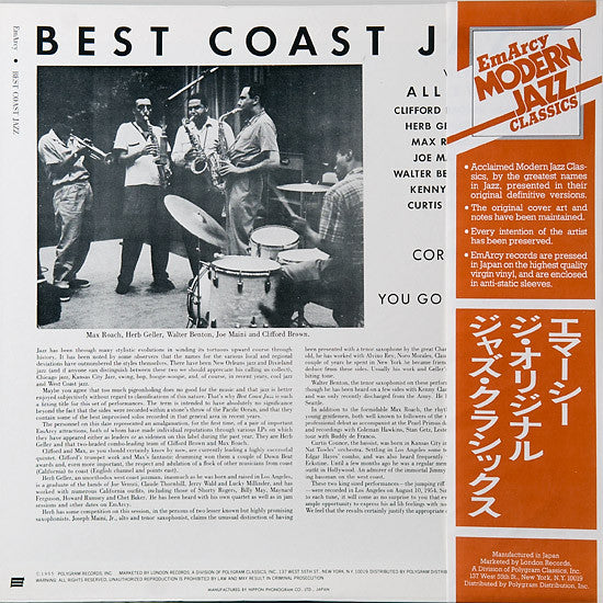 Max Roach, Herb Geller, Walter Benton, Joe Maini, Clifford Brown : Best Coast Jazz (LP, Album, Mono, RE)