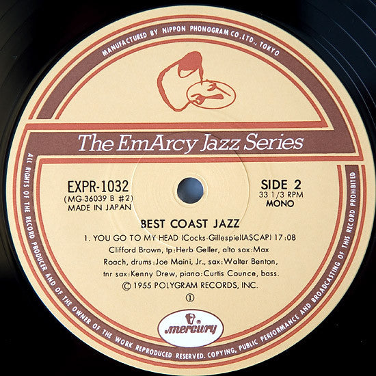 Max Roach, Herb Geller, Walter Benton, Joe Maini, Clifford Brown : Best Coast Jazz (LP, Album, Mono, RE)