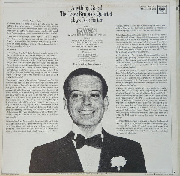 The Dave Brubeck Quartet ~ Anything Goes! The Dave Brubeck Quartet Plays Cole Porter (Vinyl) - Djungel & Jazz