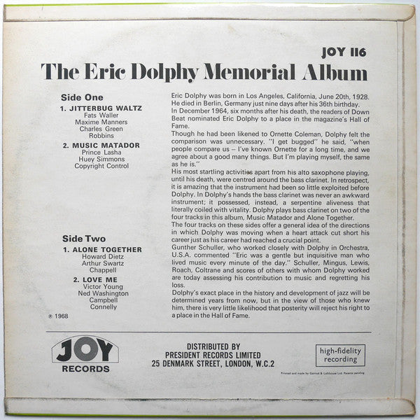 Eric Dolphy ~ The Eric Dolphy Memorial Album (Vinyl) - Djungel & Jazz