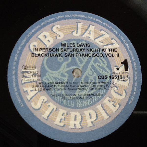 Miles Davis : In Person, Saturday Night At The Blackhawk, San Francisco, Volume 2 (LP, RM)