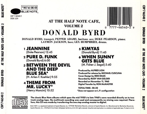 Donald Byrd ~ At The Half Note Cafe • Volume 2 (Vinyl) - Djungel & Jazz