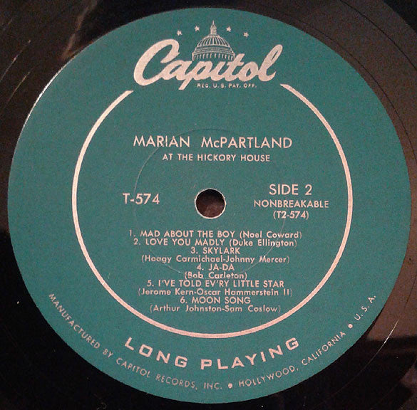 Marian McPartland ~ Marian McPartland At The Hickory House (Vinyl) - Djungel & Jazz