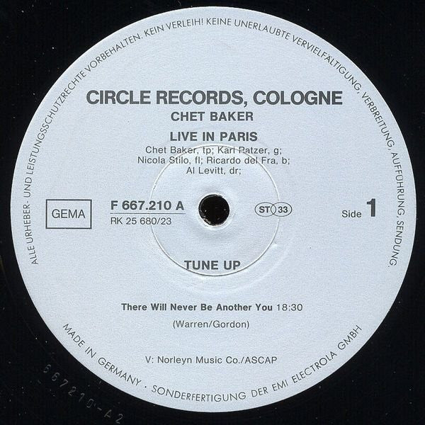 Chet Baker ~ Live In Paris - Tune Up (Vinyl) - Djungel & Jazz