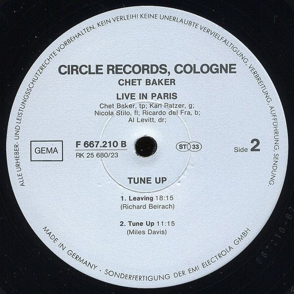 Chet Baker : Live In Paris - Tune Up (LP, Album)