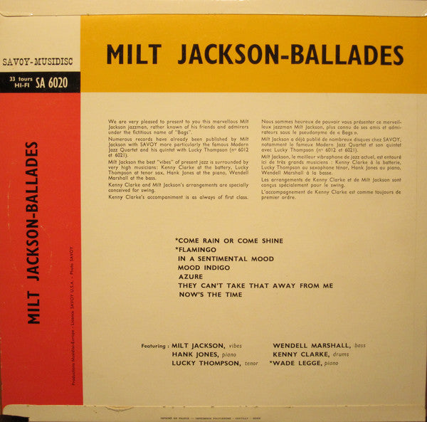 Milt Jackson ~ Ballades (Vinyl) - Djungel & Jazz
