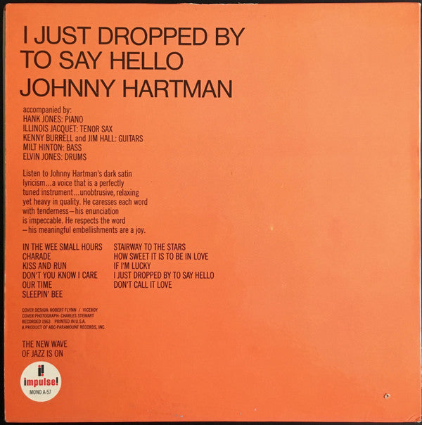 Johnny Hartman : I Just Dropped By To Say Hello (LP, Album, Mono)