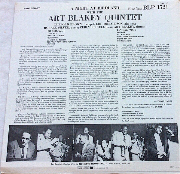 Art Blakey Quintet : A Night At Birdland Volume 1 (LP, Album, Mono, RE)