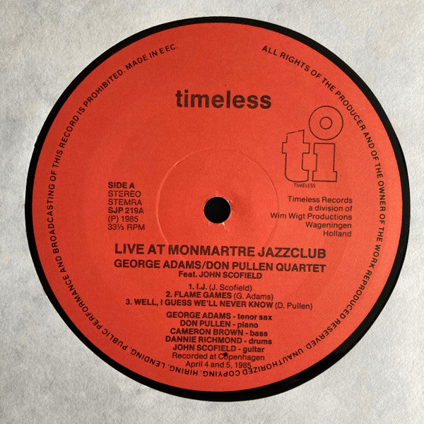 George Adams | Don Pullen Quartet ~ Live At Montmartre (Vinyl) - Djungel & Jazz