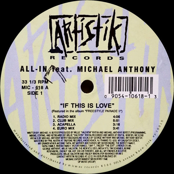 All In Featuring Michael Anthony / Lorenzo D'Lan ~ If This Is Love / If You Were Mine (Vinyl) - Djungel & Jazz