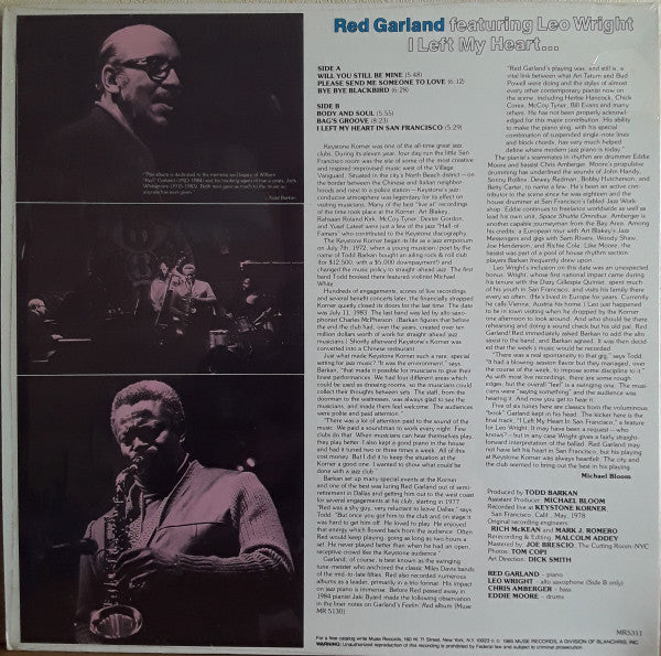 Red Garland Featuring Leo Wright ~ I Left My Heart... (Vinyl) - Djungel & Jazz