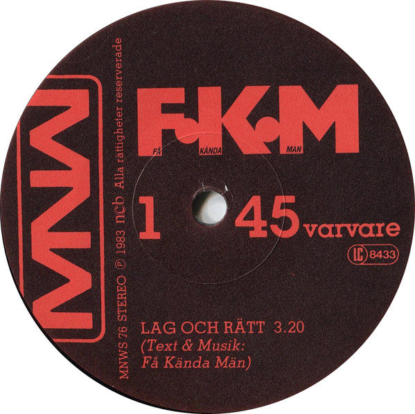 F.K.M. ~ Lag Och Rätt / Bomber Som Faller (Vinyl) - Djungel & Jazz