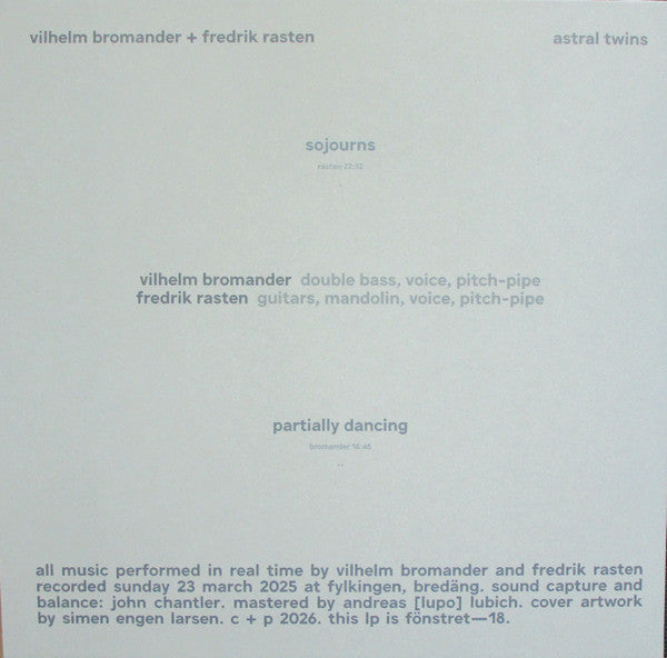 Vilhelm Bromander + Fredrik Rasten : Astral Twins (LP, Album, Ltd)