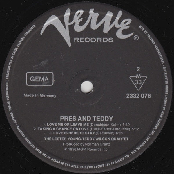 The Lester Young-Teddy Wilson Quartet ~ Pres And Teddy (Vinyl) - Djungel & Jazz