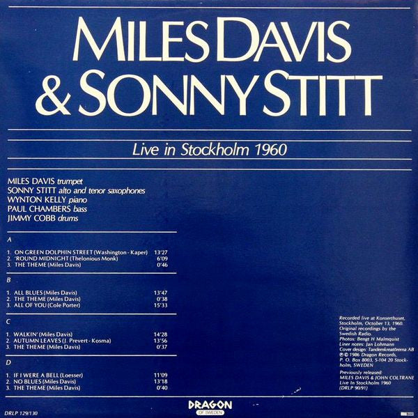 Miles Davis & Sonny Stitt ~ Live In Stockholm 1960 (Vinyl) - Djungel & Jazz